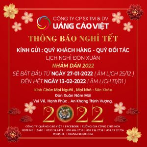 Quảng Cáo Việt Thông Báo Lịch Nghỉ Lễ Tết Nguyên Đán 2022
