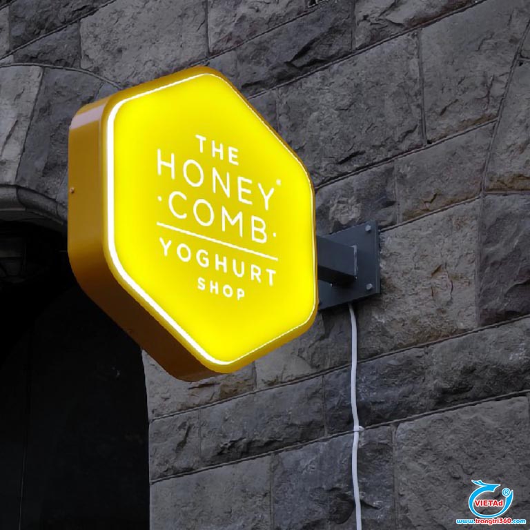 Mẫu 20: Hộp đèn cho shop Yoghurt có hình lục giác 