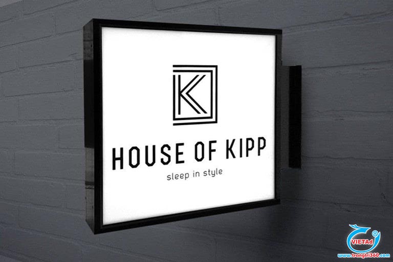 Mẫu 5: Hộp đèn hình vuông cho cửa hàng House Of Kipp được thiết kế với kiểu chữ đơn giản, hình ảnh logo đẹp mắt