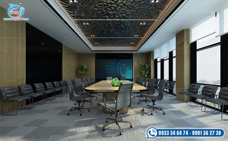 Hình ảnh tấm ốp kim loại inox sóng nước 3D ốp trần trong phòng họp