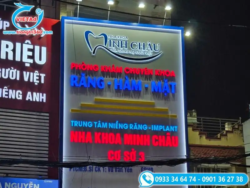Bảng hiệu nha khoa Minh Châu chữ nổi alu