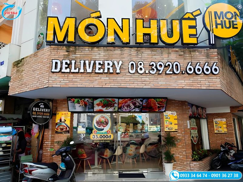 Bảng hiệu quán ăn chữ inox mặt mica