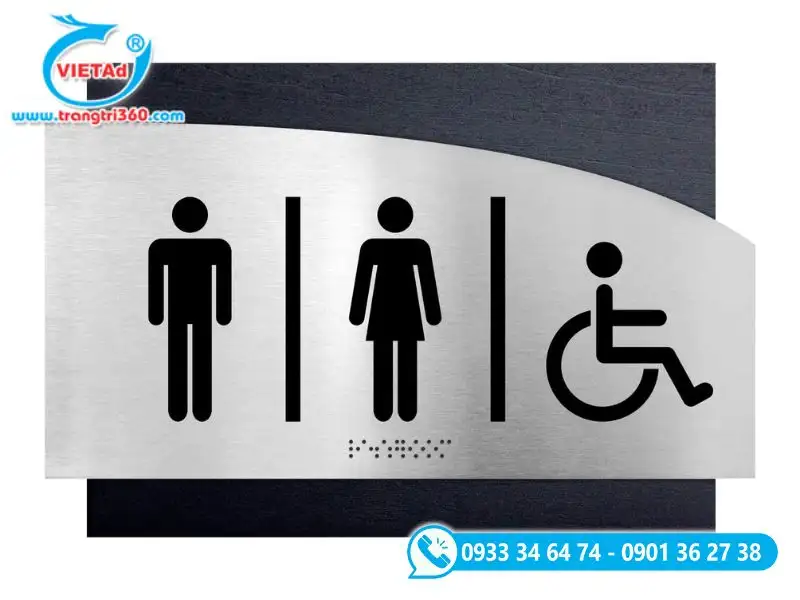 Bảng chữ WC inox màu bạc xước mờ