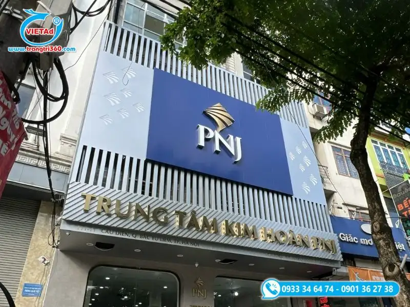 Bảng hiệu tiệm PNJ tại Bình Thạnh chất liệu alu chữ nổi inox