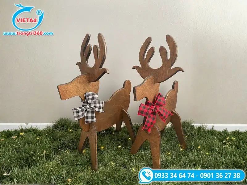 Tuần lộc gỗ decor cao cấp có phụ kiện