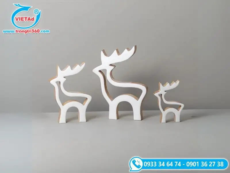 Bộ tuần lộc gỗ trắng trang trí để bàn