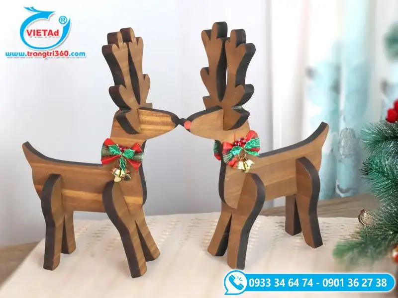Tuần lộc gỗ mini dễ thương để bàn trang trí