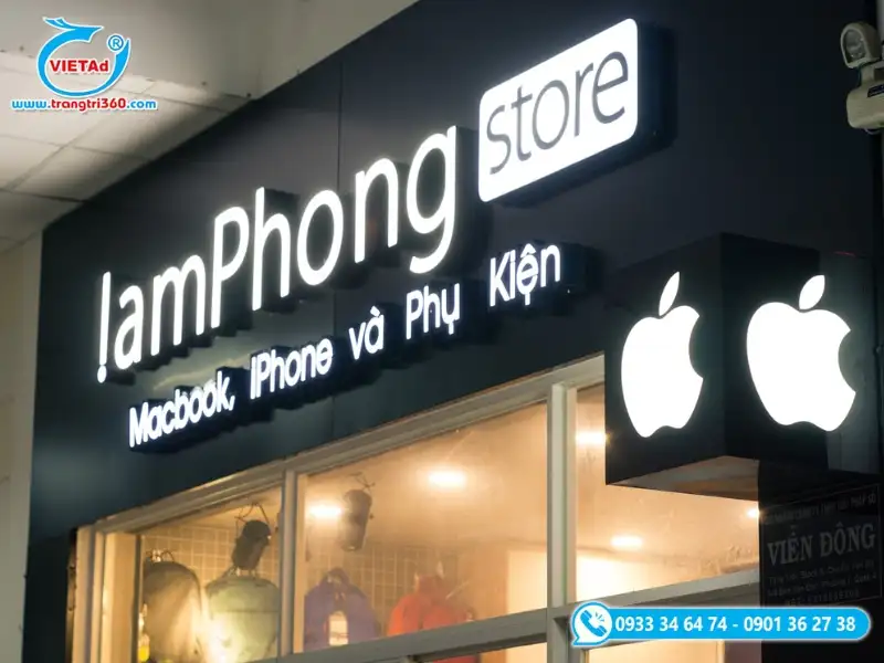 Bảng hiệu Apple được đầu tư chỉn chu, thiết kế chuẩn giúp định vị tệp khách hàng