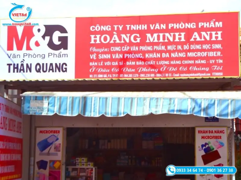 Bảng hiệu văn phòng phẩm chất liệu bạt hiflex in uv
