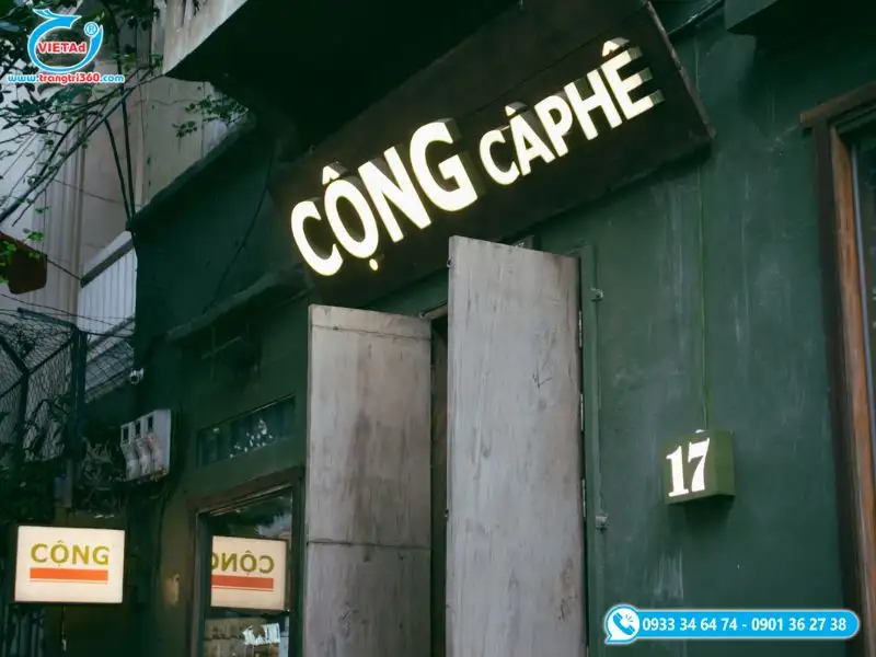 Bảng hiệu tiệm cà phê cộng chất liệu mica xuyen sáng