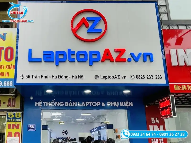 Bảng hiệu cửa hàng laptop nền alu chữ mica sáng đèn