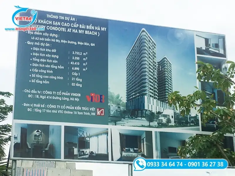 Bảng thông tin dự án và hình ảnh của dự án đang thi công