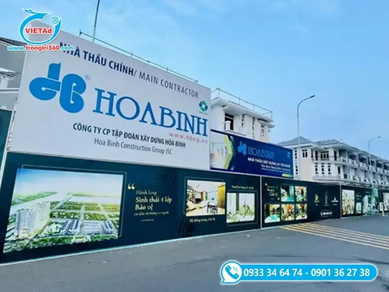 Bảng hiệu công trình chính cho nhà thầu chuyên nghiệp trên bạt căng khung sắt