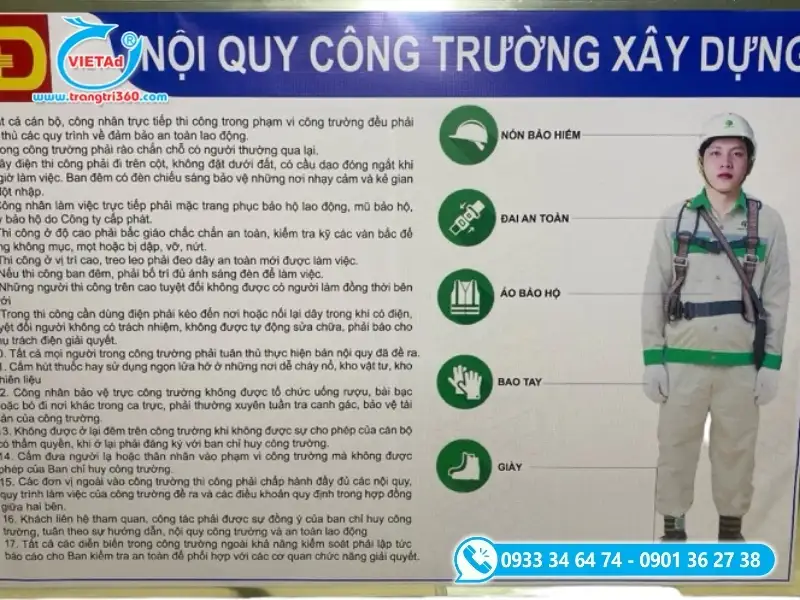 Bảng nội quy công trường in UV trên tấm sắt nét