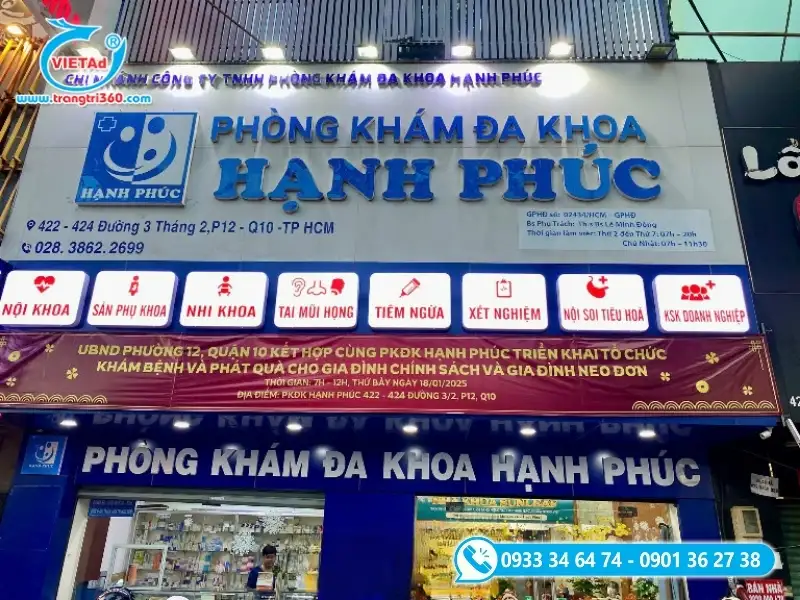 Bảng hiệu phòng khám quận 10 chữ formex mặt mica trên nền alu trắng mịn