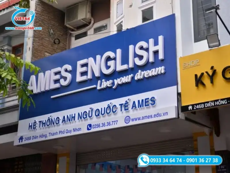 QUảng Cáo Việt chuyên gia công bảng hiệu trung tâm ngoại ngữ chuyên nghiệp với đa dạng vật liệu