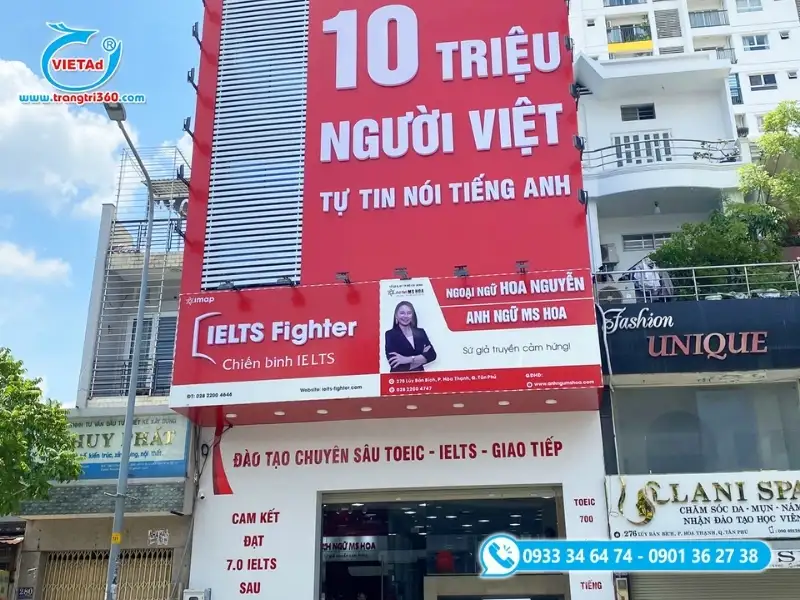 MẶt dựng lắp đặt mặt tiền trung tâm ngoại ngữ màu sắc tối giản, nổi bật