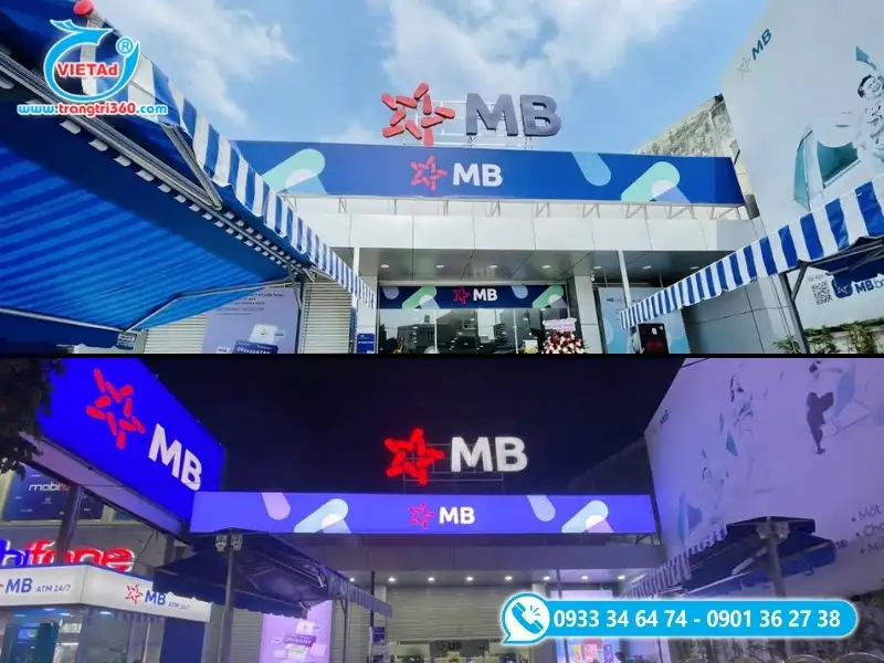 Biển hiệu logo chất liệu Mica màu xanh, đỏ bền màu, chịu nhiệt tốt