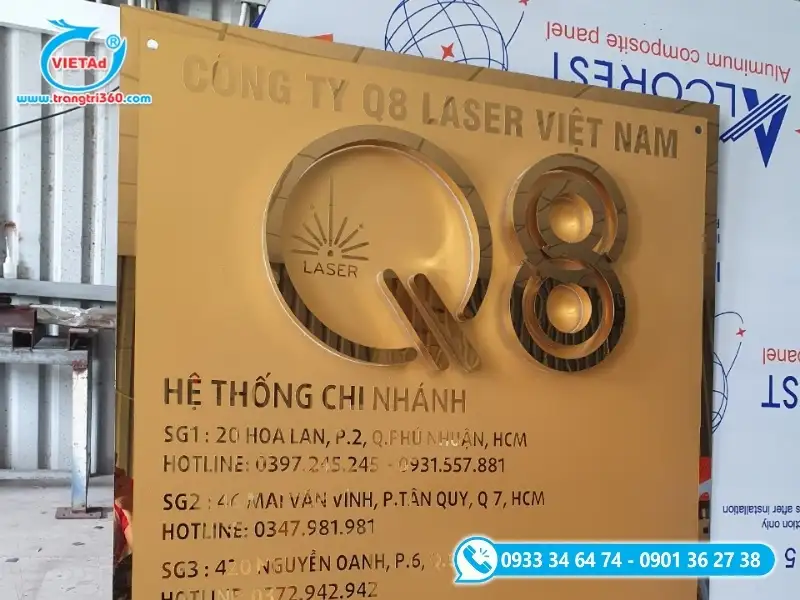 Bảng hiệu công ty kích thước lớn bằng inox kết hợp chữ nổi inox