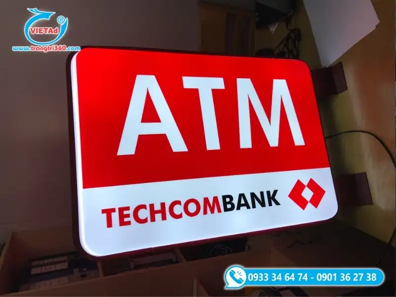 Bảng hiệu hộp đèn LED mica hiuts nổi hình chữ nhật cho ngân hàng màu đỏ bắt mắt