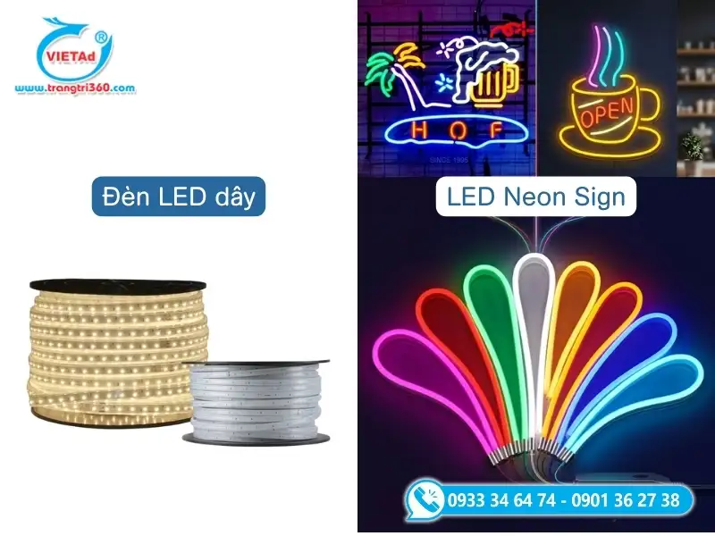 Đèn LED dây và đèn LED Neon Sign nhiều màu sắc khác nhau, rực rỡ