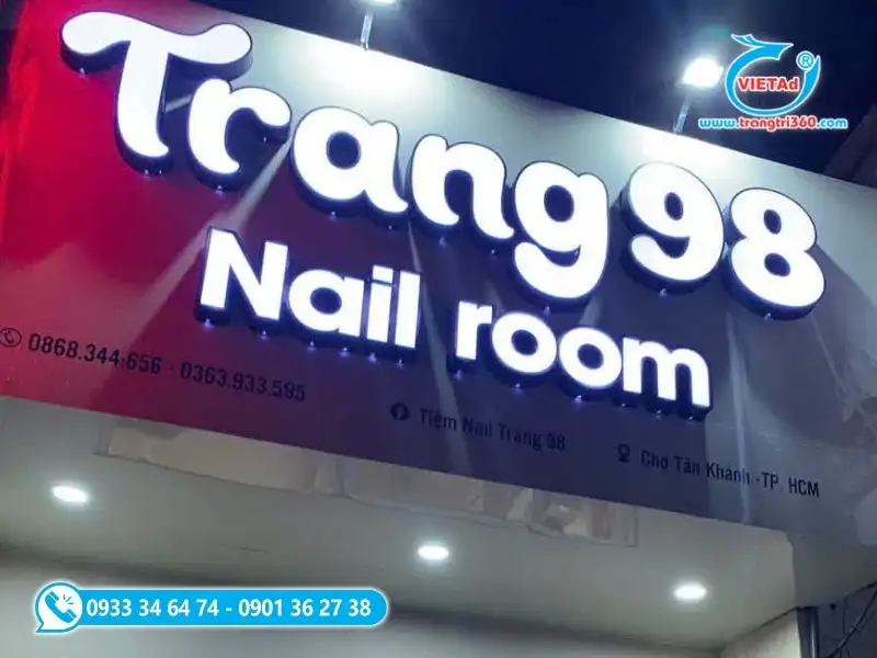 Bảng hiệu tiệm nail chữ nổi mica phát sáng đèn LED ban đêm thu hút