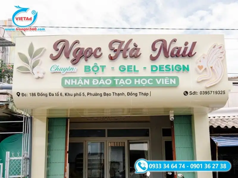Bảng hiệu mặt tiền ốp Alu cao cấp bo viền uốn cong tỉ mỉ kết hợp chữ Mica nhiều màu