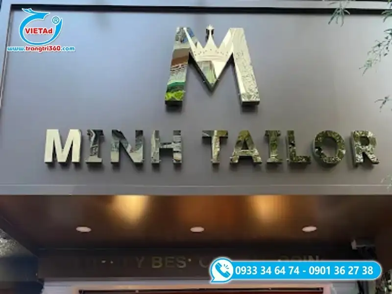 Mẫu bảng hiệu nhà may chữ nổi inox vàng gương cao cấp