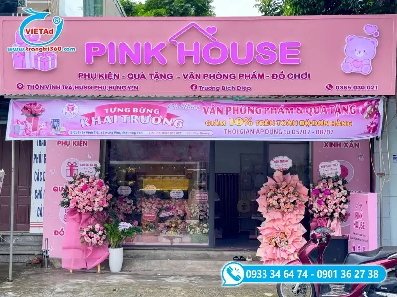 Băng rôn giảm giá của cửa hàng văn phòng phẩm với sắc hồng dễ thương