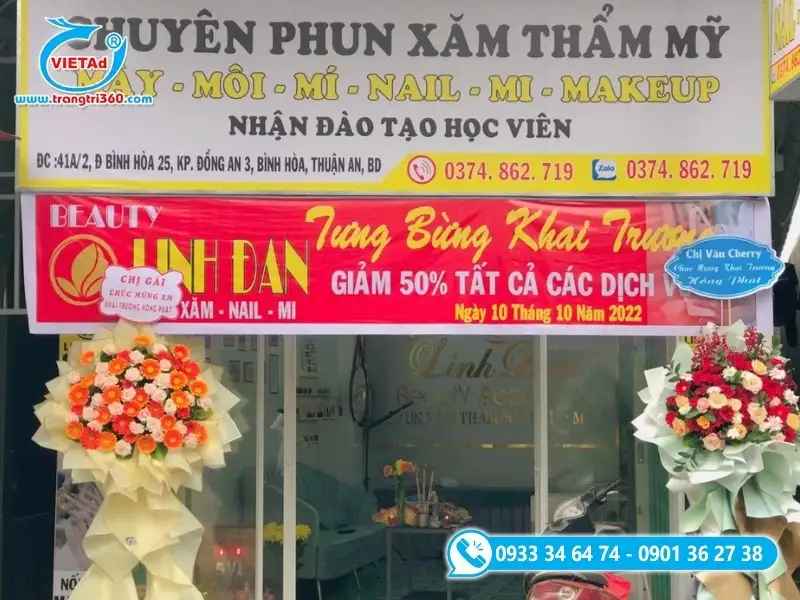 Băng rôn khai trương thẩm mỹ viện kèm ưu đãi hấp dẫn cho phái đẹp