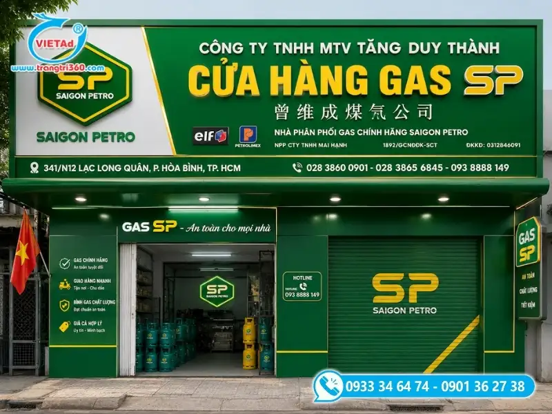 Xưởng Quảng Cáo Việt gia công trực tiếp với đội ngũ dày dặn kinh nghiệm thi công bảng hiệu cửa hàng gas trọn gói