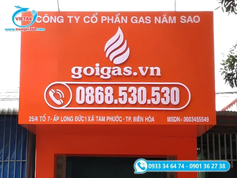 Bảng hiệu cửa hàng gas thi công chuẩn theo màu sắc nhận diện thương hiệu của nhà phân phối