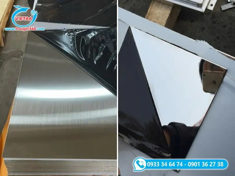 Cận cảnh Inox 304 bề mặt trắng xước và trắng gương