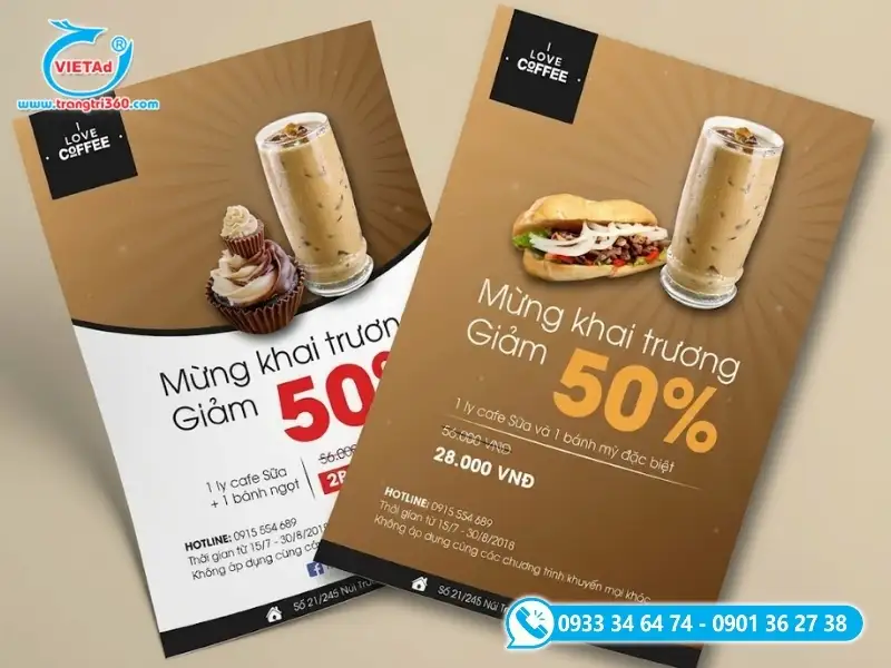 Mẫu tờ rơi giới thiệu menu và chương trình ưu đãi của quán cà phê