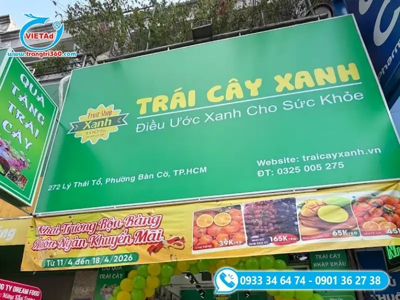 Mẫu bảng hiệu trái cây bằng bạt Hiflex căng khung sắt in màu kỹ thuật số