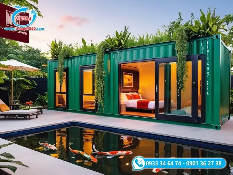 Dãy phòng nghỉ gia công từ thùng container thép với cửa kính khung sắt
